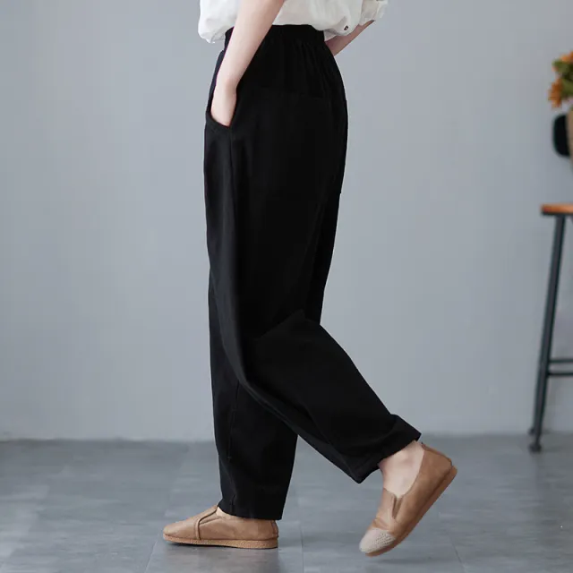 Women's Solid Color Slimming Elastic Waist Casual Pants Black - Shop at LoveMi