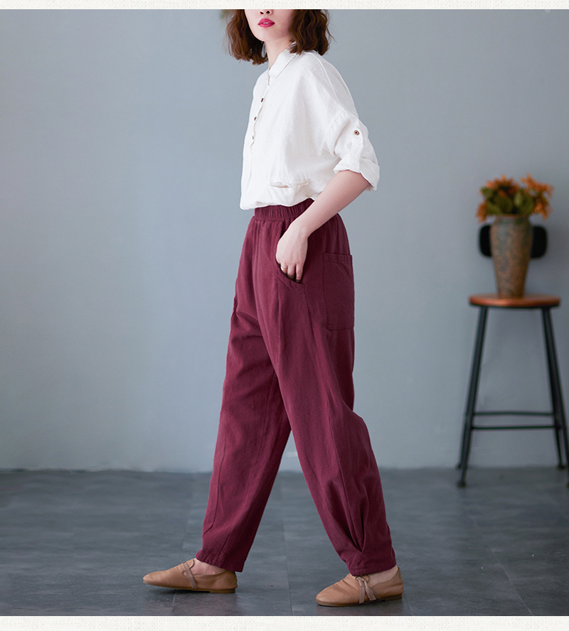 Women's Solid Color Slimming Elastic Waist Casual Pants