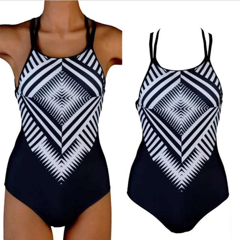New Style European And American Swimwear Foreign Trade Popular One-Piece Swimsuit Female Digital Leaking Back Cross Swimwear Bikini Bikini