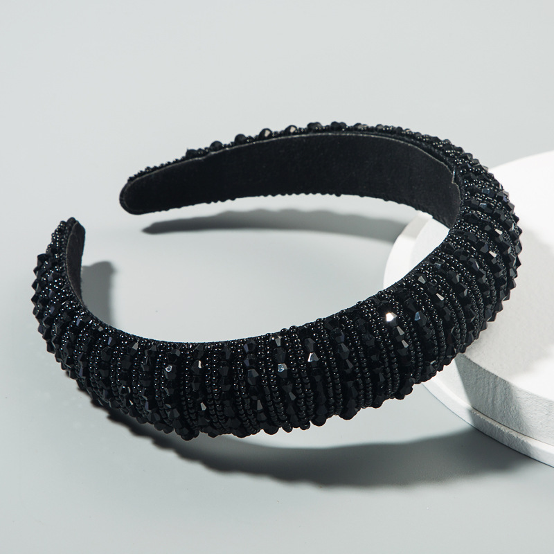 Heming Headband European And American Hand Woven Crystal Headband Baroque Sponge Hair Bundle Korean Version Of The Net Red Sen Hair Accessories B... Black - Shop at LoveMi
