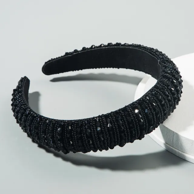 Heming Headband European And American Hand Woven Crystal Headband Baroque Sponge Hair Bundle Korean Version Of The Net Red Sen Hair Accessories B... Black - Shop at LoveMi