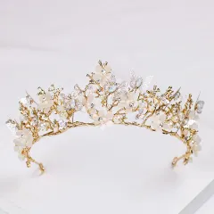 Butterfly Flower Headgear Baroque Crown Headband Golden Wedding Accessories Crystal Crown - Golden - View 1
