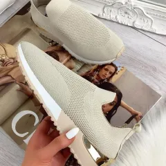 New Style Flying Knit Socks Shoes Stretch Cloth 43 Size Women's Shoes - Khaki - View 1