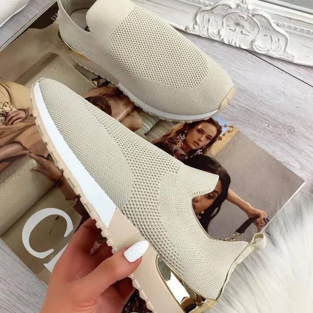 New Style Flying Knit Socks Shoes Stretch Cloth 43 Size Women's Shoes Khaki - Shop at LoveMi