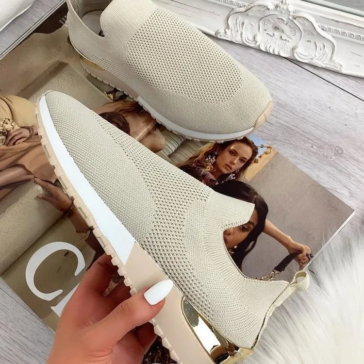 New Style Flying Knit Socks Shoes Stretch Cloth 43 Size Women's Shoes - Khaki