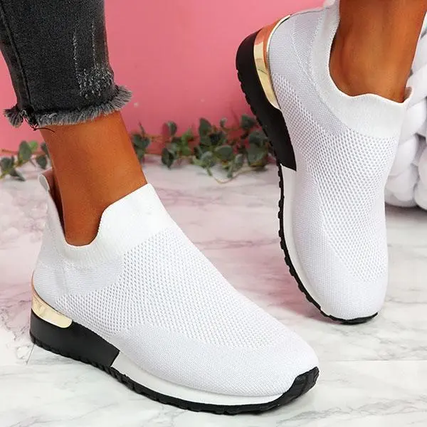 New Style Flying Knit Socks Shoes Stretch Cloth 43 Size Women's Shoes White - Shop at LoveMi