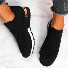 New Style Flying Knit Socks Shoes Stretch Cloth 43 Size Women's Shoes - Black - View 1