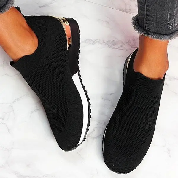 New Style Flying Knit Socks Shoes Stretch Cloth 43 Size Women's Shoes Black - Shop at LoveMi