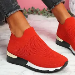 New Style Flying Knit Socks Shoes Stretch Cloth 43 Size Women's Shoes - Red - View 1