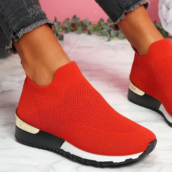 New Style Flying Knit Socks Shoes Stretch Cloth 43 Size Women's Shoes Red - Shop at LoveMi