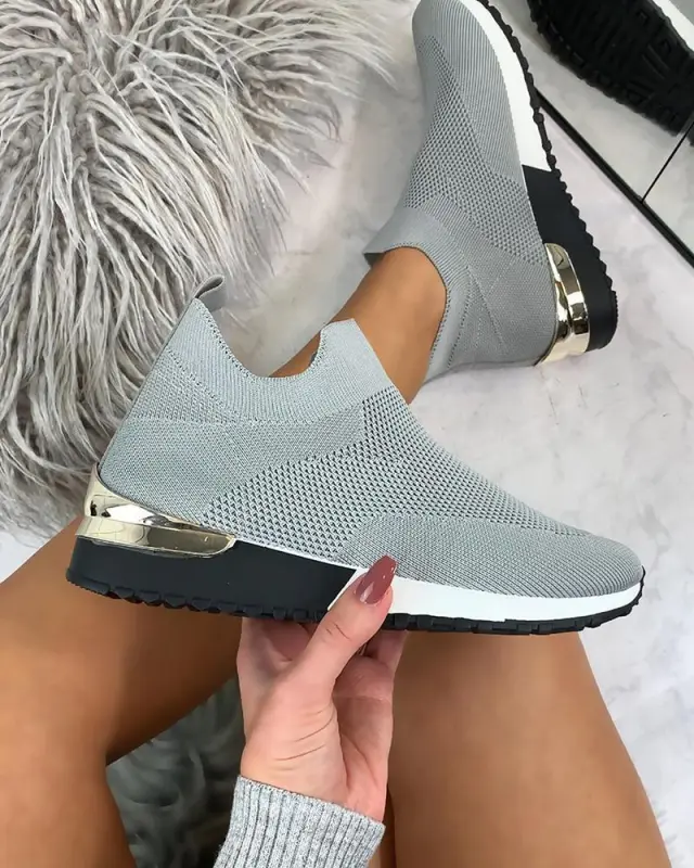 New Style Flying Knit Socks Shoes Stretch Cloth 43 Size Women's Shoes Grey - Shop at LoveMi