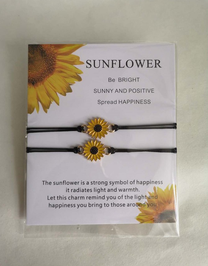 Friendship Card Bracelet European And American Personality Alloy Dripping Sunflower Wax Thread Braided Bracelet Bracelet