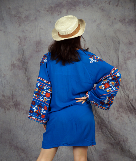 Embroidered Fringed Fur Ball Trumpet Sleeve Dress European And American Women'S Shirt Skirt