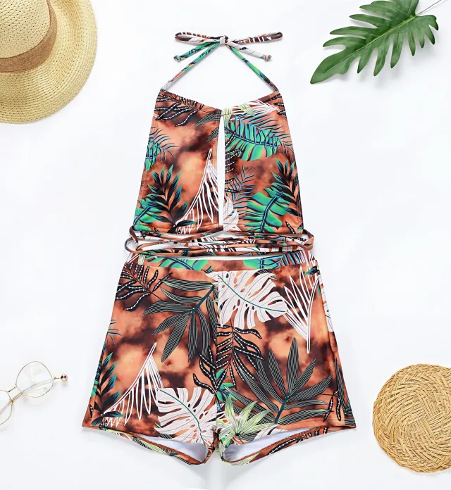 Swimsuit New Multi rope Cross Bikini Europe and America Boxer Swimsuit High Waist Coffee - Shop at LoveMi