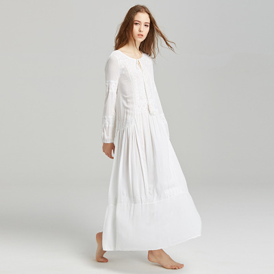 National Embroidered V-neck Lantern Sleeve Long Skirt — image 1