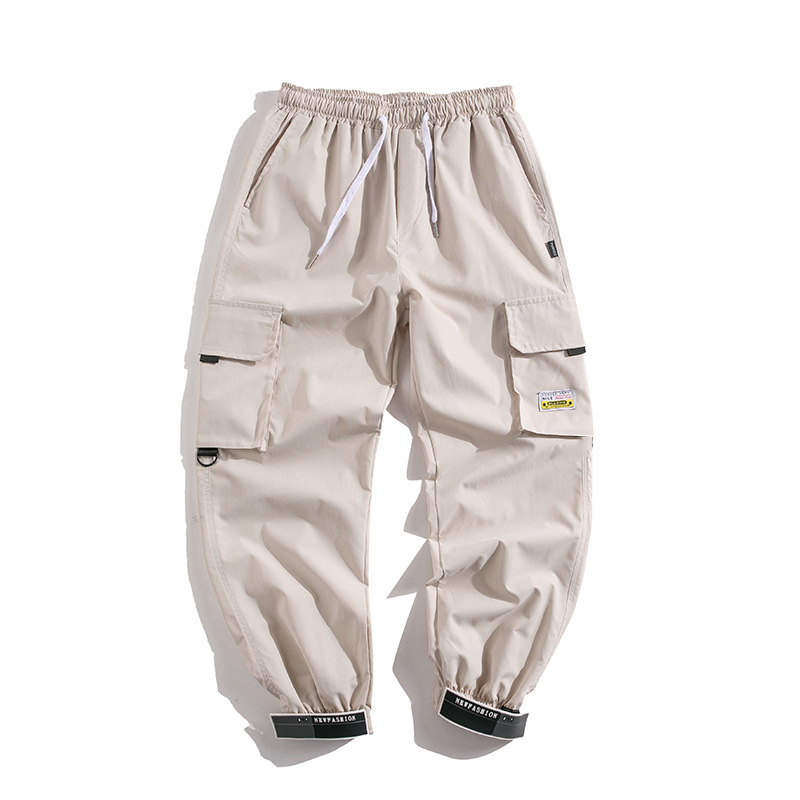 Overalls Tethered Casual Loose Pants Velcro Small Feet Multi-Pocket Pants