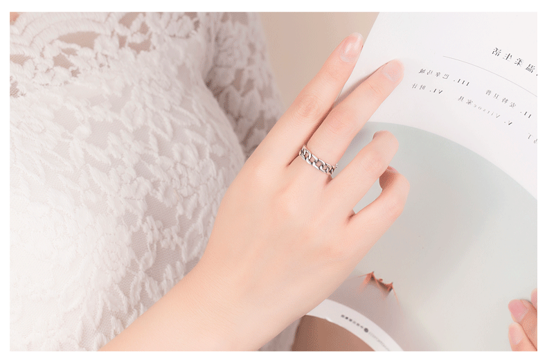 Korean Simple Trendy Hollow Chain Geometric Type Ladies Silver Jewelry Net Red Index Finger Ring