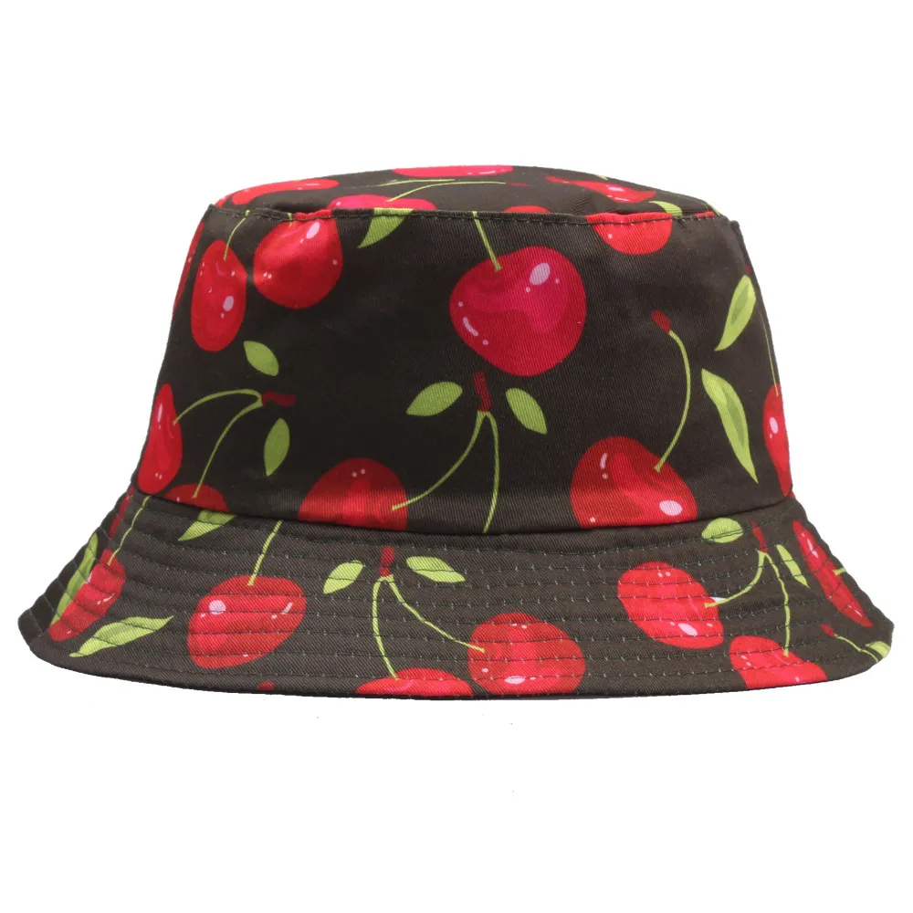 Cute Cherry Flat Top Basin Hat - Coffee