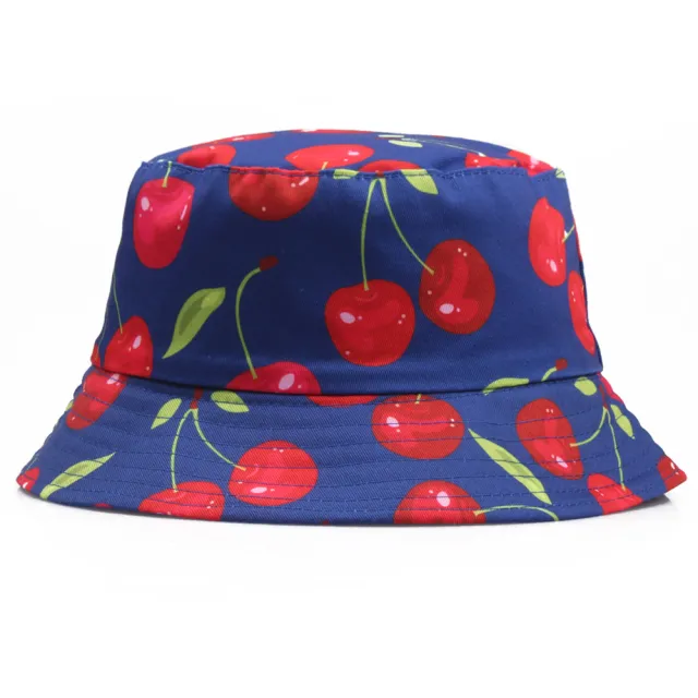 Cute Cherry Flat Top Basin Hat Blue - Shop at LoveMi