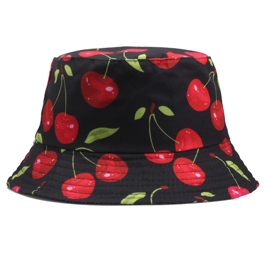 Cute Cherry Flat Top Basin Hat - Black
