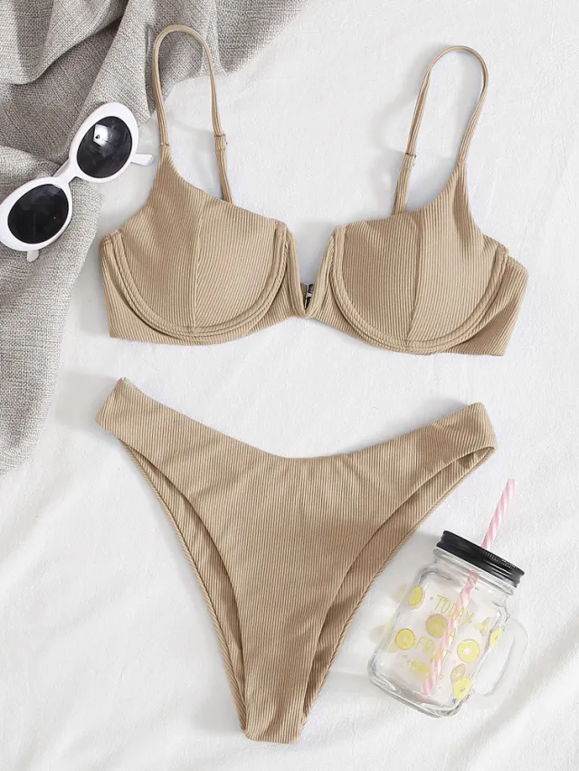 Bikini Small Pit Strip V Shaped Underwire Swimsuit Grey - Shop at LoveMi