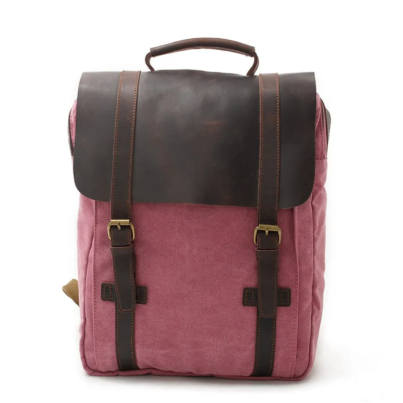 European And American Retro Literary Backpack Vertical Square Canvas Large Capacity Travel Bag - Rose