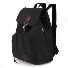 Women's Canvas Backpack Vintage Students School Bags - Black - View 1