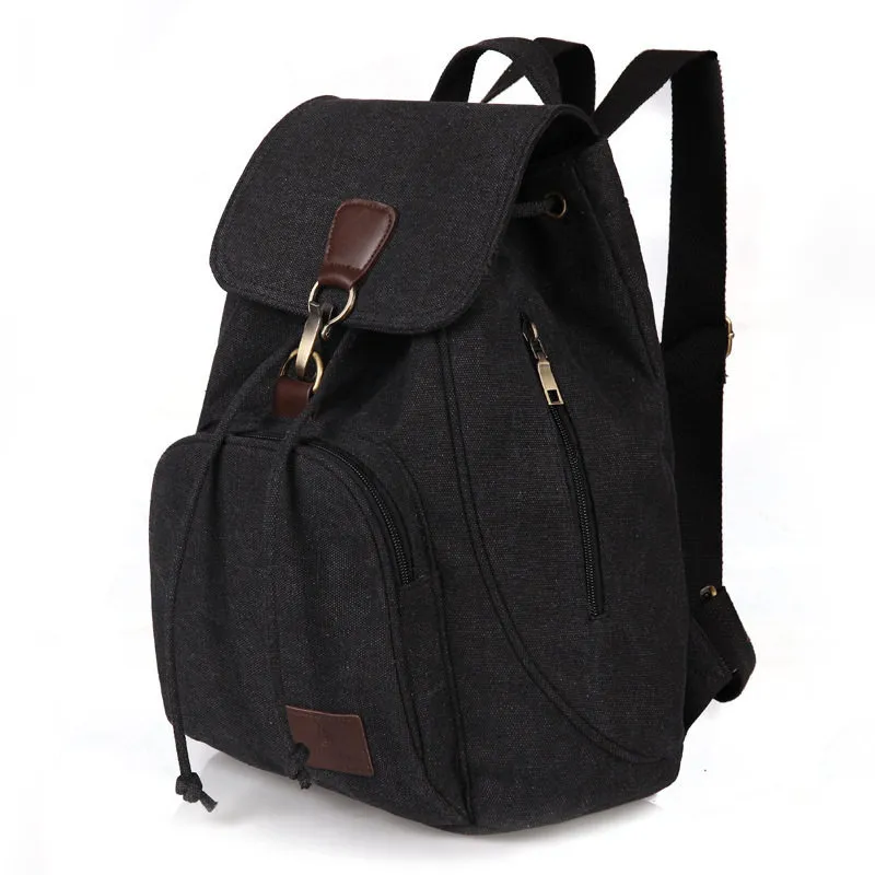 Women's Canvas Backpack Vintage Students School Bags - Black