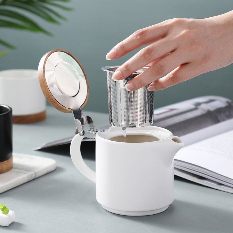 Nordic Wooden Lid Small Teapot Teacup Ceramic Flower Teapot Set