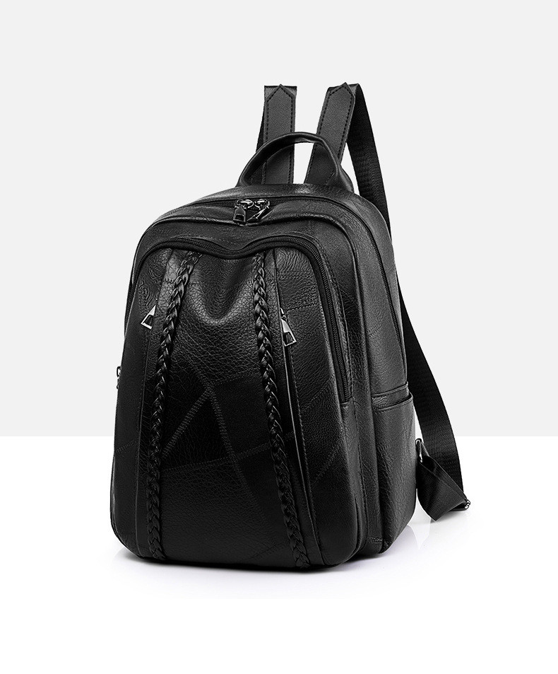 Woven Ladies Backpack Korean Style All Match Trend Soft Leather Black - Shop at LoveMi