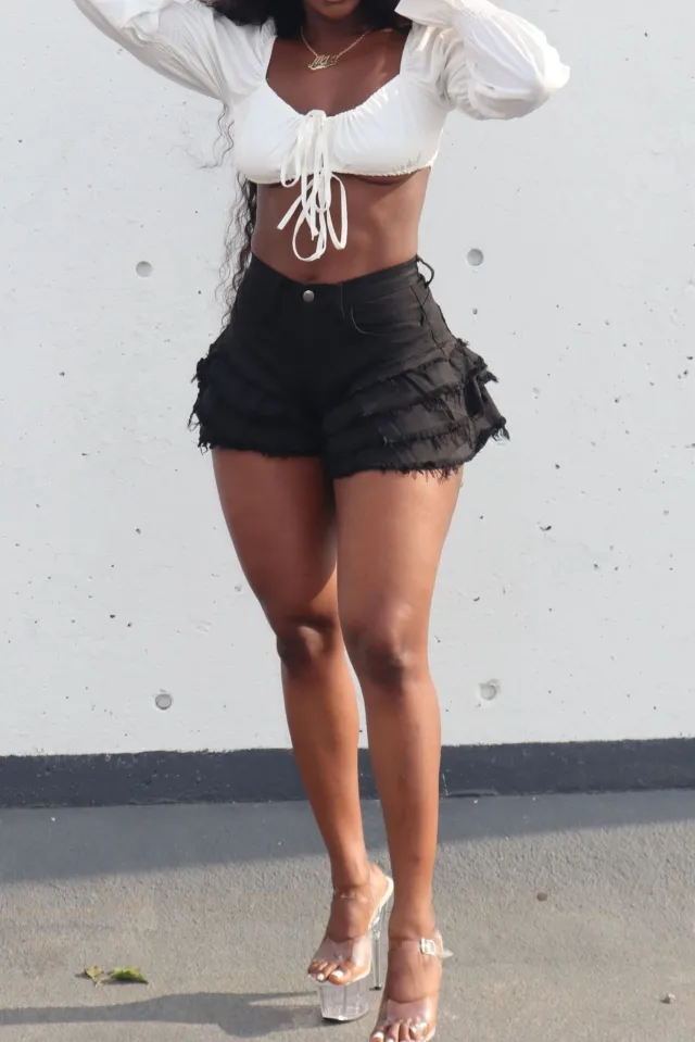 Independent Station New Frayed Denim Shorts Women Black - Shop at LoveMi