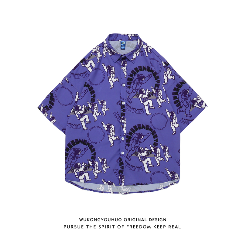 Retro Floral Full Print Short-Sleeved Street Fashion Street Lazy Couple Hong Kong Wind Ruffian Handsome Flower Shirt
