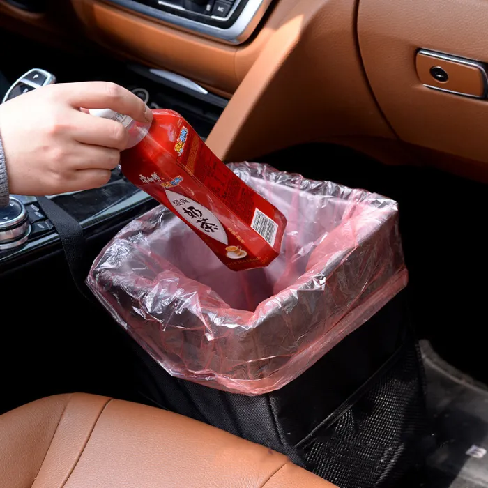 Foldable Car Trash Can with Lid, Oxford Cloth Hanging Garbage Bin for Seat Back - detail photo 2