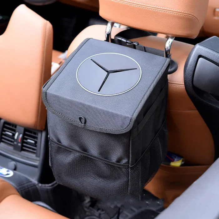 Foldable Car Trash Can with Lid, Oxford Cloth Hanging Garbage Bin for Seat Back - detail photo 4