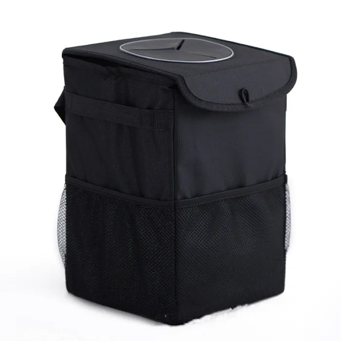 Foldable Car Trash Can with Lid, Oxford Cloth Hanging Garbage Bin for Seat Back - detail photo 5