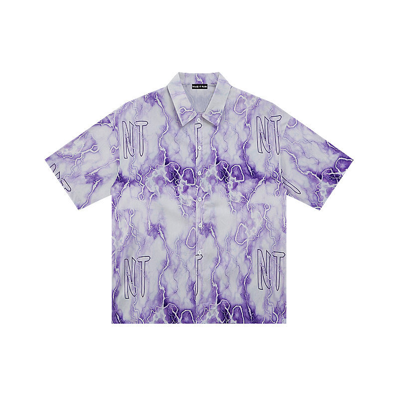 European And American High Street Lightning Hip-Hop Tide Brand Loose Short-Sleeved Casual Couple Half-Sleeved Shirt