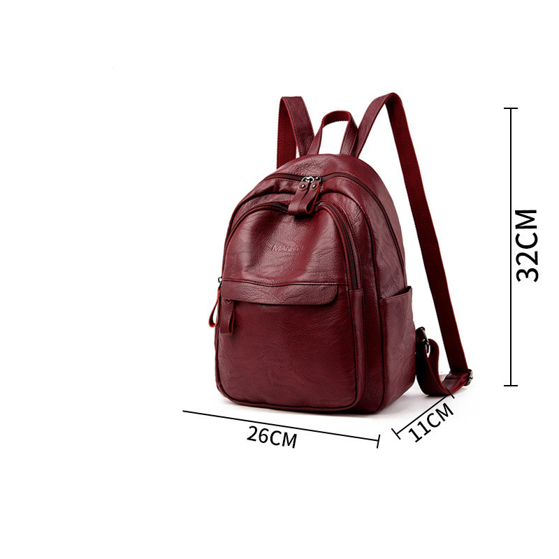 Version Of The Versatile Soft Leather Bag Simple Fashion Backpack Red - Shop at LoveMi