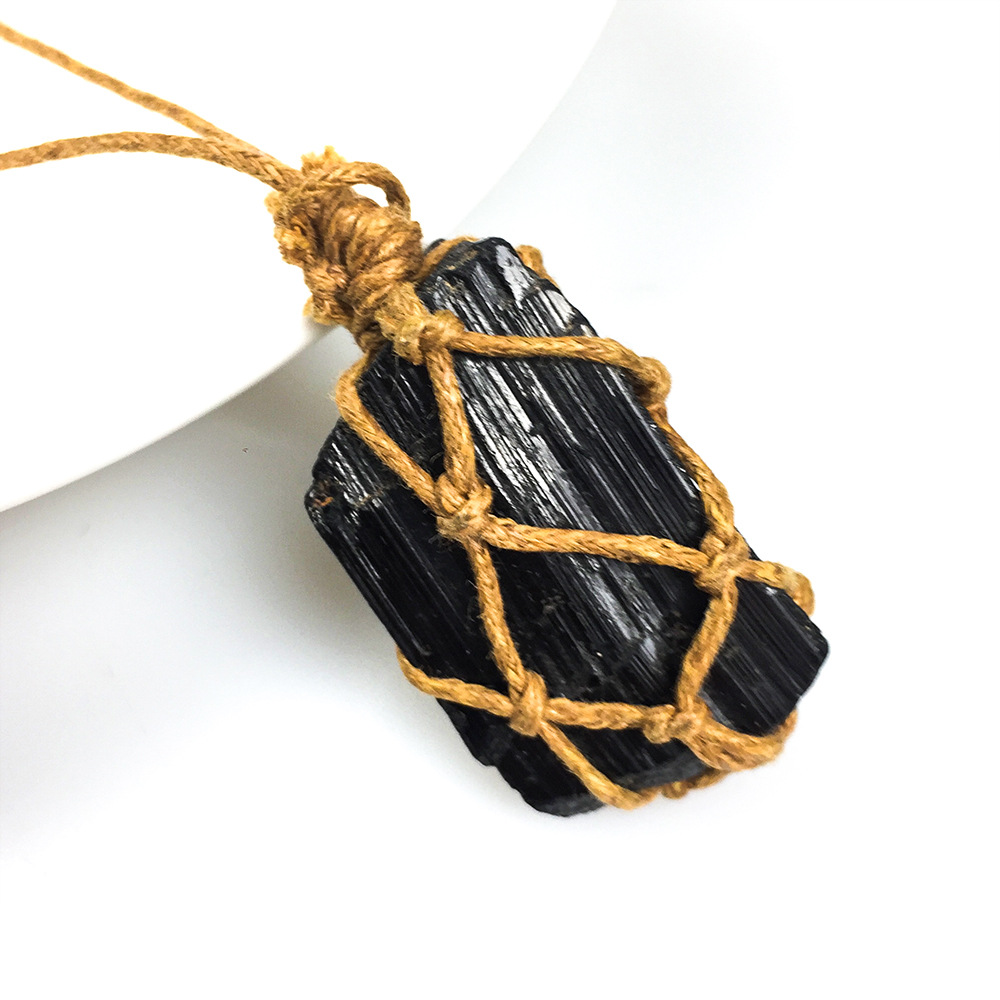 Black Tourmaline Hand Woven Pendant Necklace