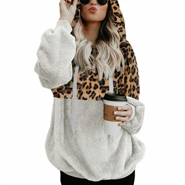 In Hot Sexy Female Leopard Zipper Pockets Coat Wool White - Shop at LoveMi