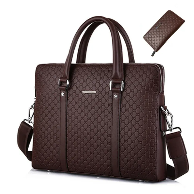 Handbag Cowhide Business Briefcase Embossed Letters Single Shoulder Messenger Bag Horizontal Multi-layer - 4 Style