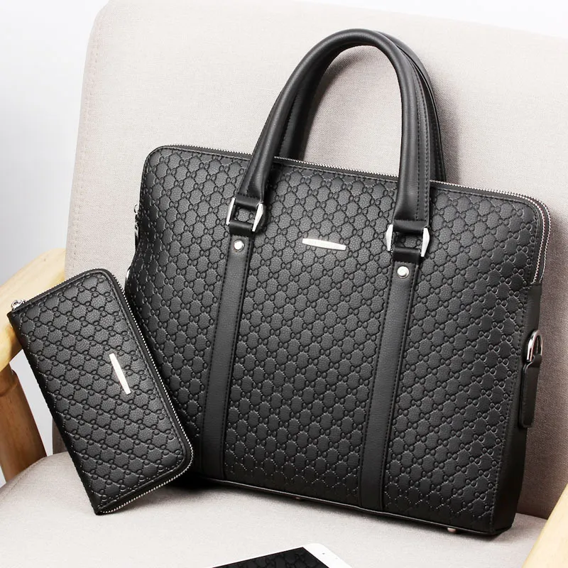 Handbag Cowhide Business Briefcase Embossed Letters Single Shoulder Messenger Bag Horizontal Multi-layer - 1 Style