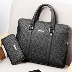 Handbag Cowhide Business Briefcase Embossed Letters Single Shoulder Messenger Bag Horizontal Multi-layer - 1 Style - View 1