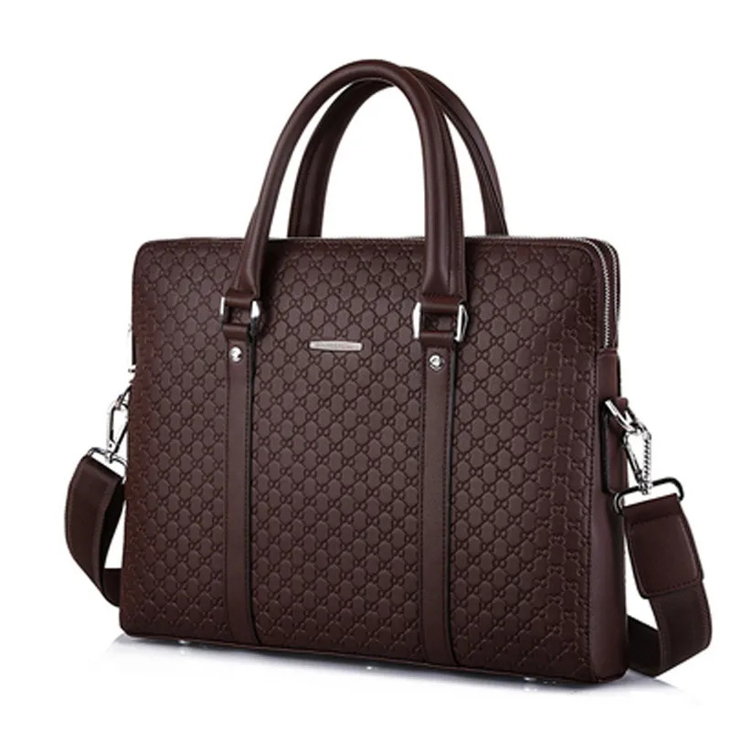 Handbag Cowhide Business Briefcase Embossed Letters Single Shoulder Messenger Bag Horizontal Multi-layer - 3 Style