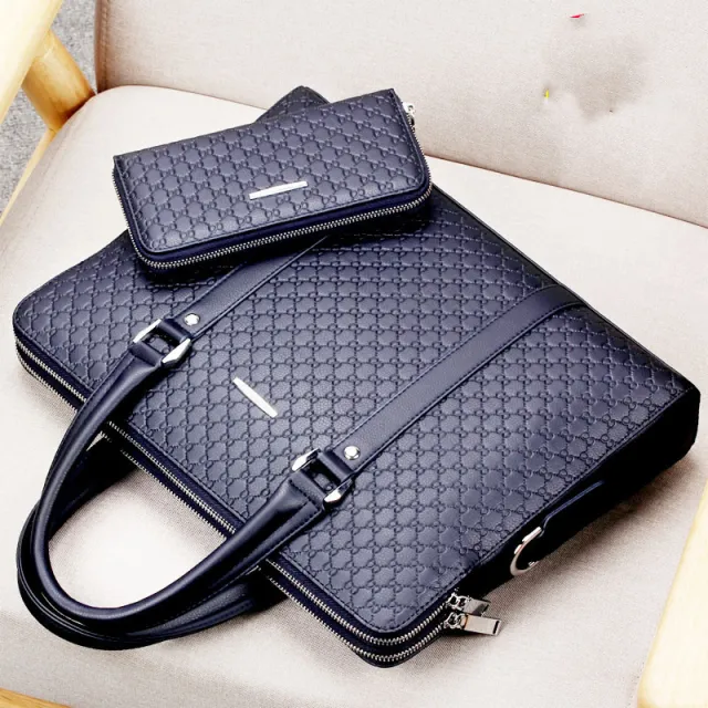 Handbag Cowhide Business Briefcase Embossed Letters Single Shoulder Messenger Bag Horizontal Multi layer 2 Style - Shop at LoveMi