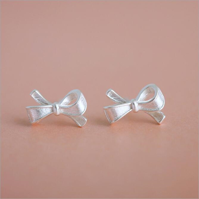 S925 Sterling Silver Earrings Fashion Bow Plain Silver Personalized Earrings