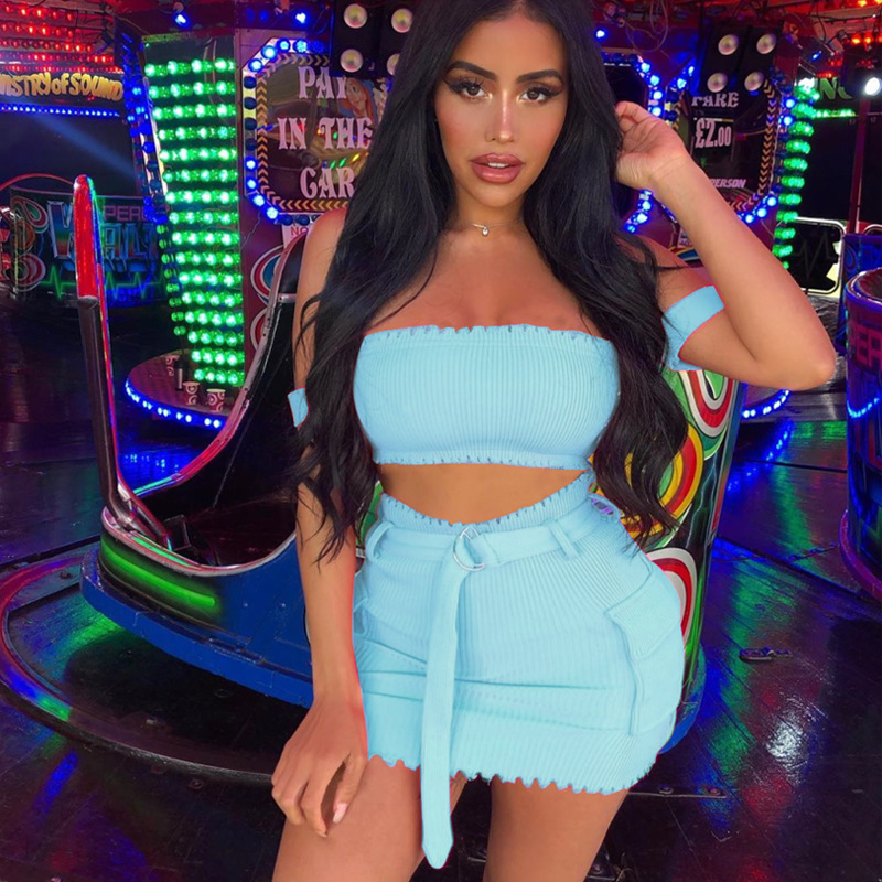 Fashion Sexy Navel Bare Suit Amazon Pure Color Cute Off-the-shoulder Workwear Dress