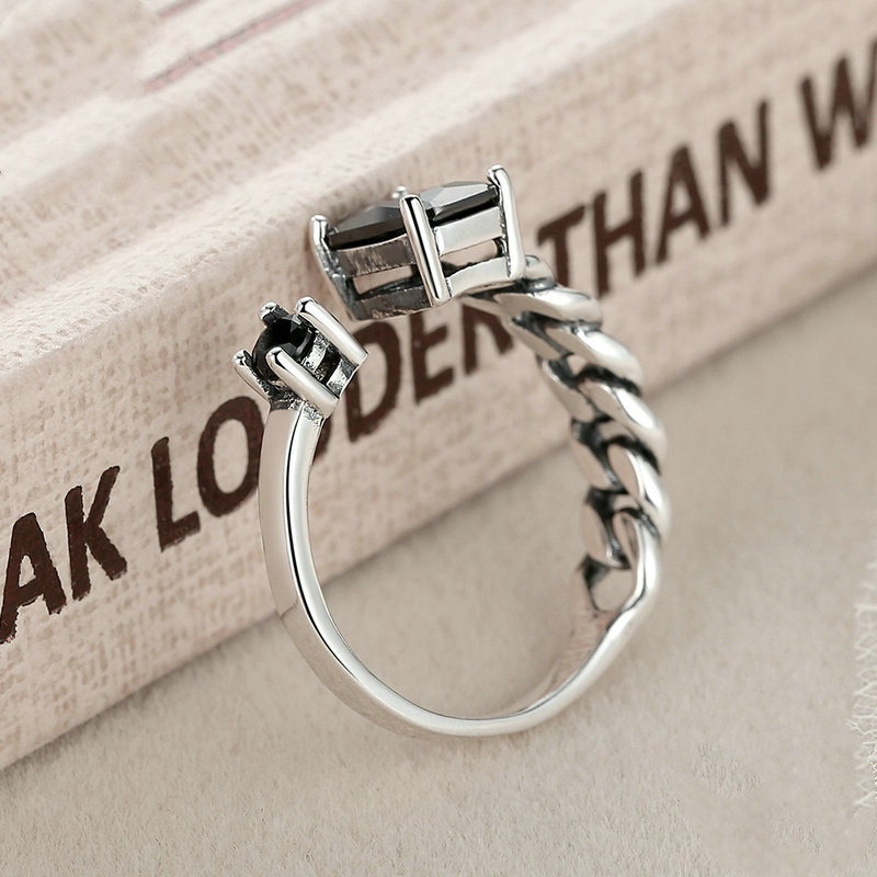 Sterling Silver Ring Inlaid With Zircon Personalized Opening Thai Silver Ring