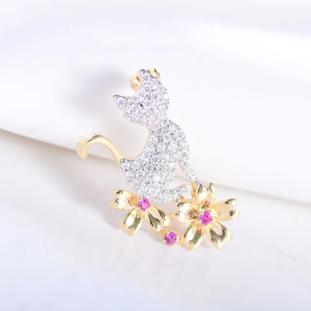 Japanese And Korean Girl Heart Kitten Flower Small Brooch Gold - Shop at LoveMi