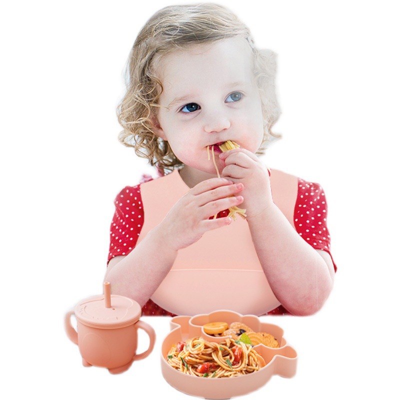 Baby Dinner Plate Food Grade Silicone Infant Learning To Eat Grid Plate