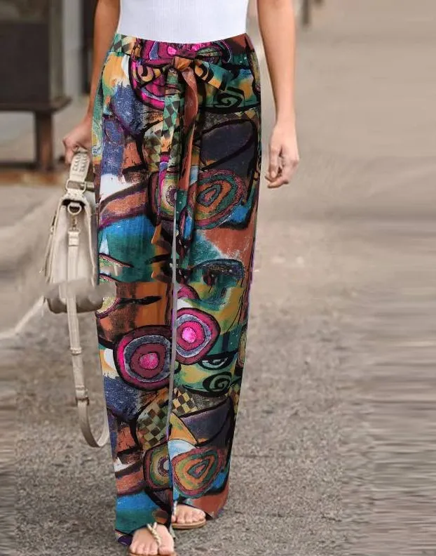 Autumn Fashion Printed Loose Pants Elastic Belt Wide Leg Pants - Shop at LoveMi